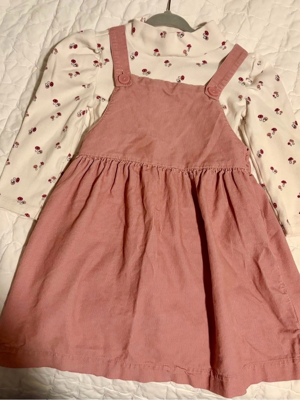 Baby Gap corduroy dress/mushroom shirt set 3T